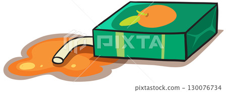 Spilled Orange Juice Box with Straw Illustration Spilled Orange Juice Box with Straw Illustration 130076734