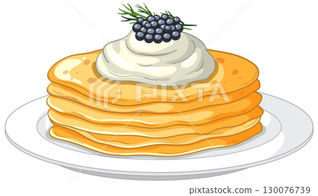 Stack of Russian Blini with Sour Cream and Caviar 130076739