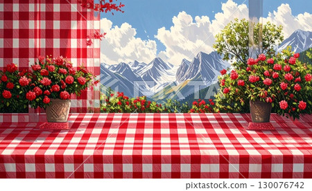 Red and white gingham check seamless background 130076742