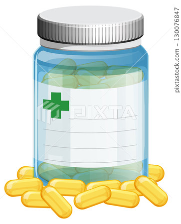 Prescription Pill Bottle with Yellow Capsules Illustration 130076847
