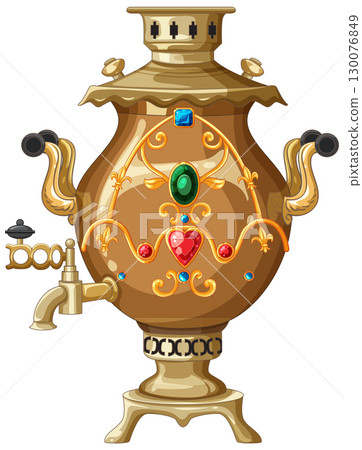 Ornate Russian Samovar with Decorative Gem Accents Ornate Russian Samovar with Decorative Gem Accents 130076849