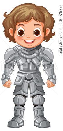 Smiling Child in Shiny Medieval Knight Armor 130076855