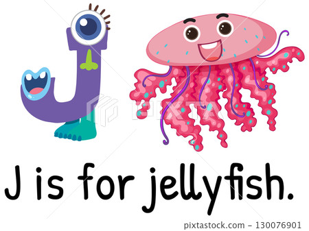 Playful Alphabet Illustration with Jellyfish Character 130076901