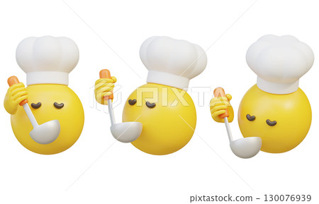 Chef Emoji Cooking with Ladle in 3D Cartoon Style 130076939