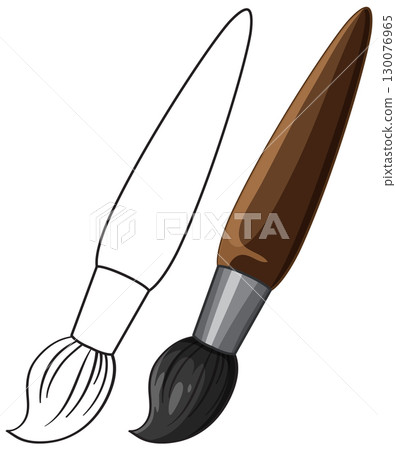 Vector Illustration of Realistic and Outline Paintbrushes Side by Side Vector Illustration of Realistic and Outline Paintbrushes Side by Side 130076965