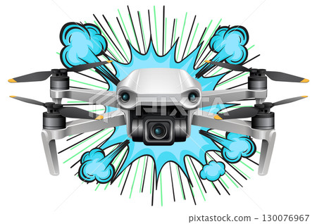 Dynamic Drone with Comic Style Burst Illustration Dynamic Drone with Comic Style Burst Illustration 130076967