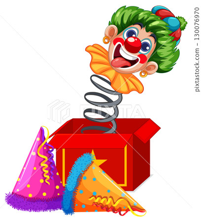 Colorful Jack-in-the-Box Clown with Party Hats 130076970