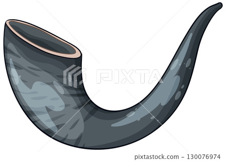 Curved Shofar Horn Vector Illustration on White Background 130076974