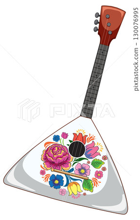 Traditional Balalaika with Colorful Floral Ornament Design 130076995