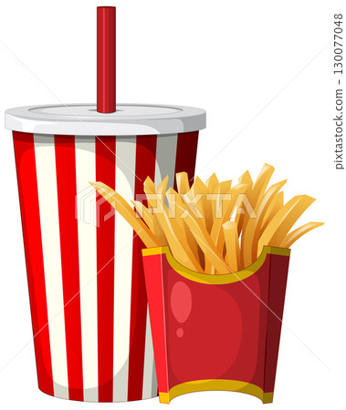 Classic Fast Food Drink and Fries Illustration 130077048