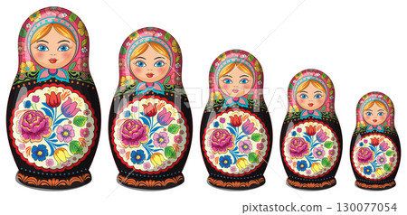 Traditional Russian Matryoshka Dolls with Floral Patterns 130077054