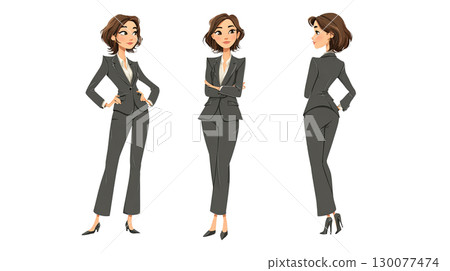 Confident businesswoman posing in different views 130077474