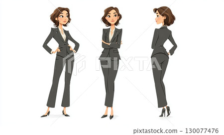 Confident businesswoman posing in different views 130077476