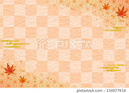 日式圖案：秋葉、格子圖案與麻葉 130077616