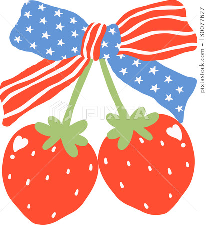 Cute Coquette 4th of July strawberry with patriotic bow Cute Coquette 4th of July strawberry with patriotic bow 130077627