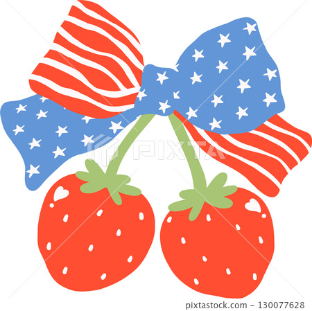 Cute Coquette 4th of July strawberry with America flag bow Cute Coquette 4th of July strawberry with America flag bow 130077628