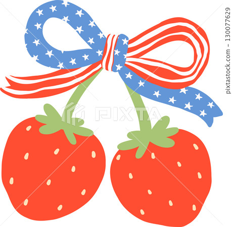 Cute Coquette 4th of July strawberry with America flag ribbon bow 130077629