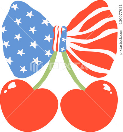 Cute Coquette 4th of July cherries Heart shape with patriotic bow 130077631
