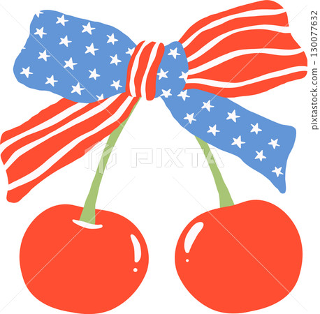 Cute Coquette Patriotic 4th of July cherries with bow Cute Coquette Patriotic 4th of July cherries with bow 130077632