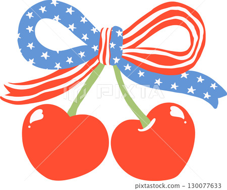 Cute Coquette 4th of July cherries Heart shape with patriotic ribbon bow Cute Coquette 4th of July cherries Heart shape with patriotic ribbon bow 130077633