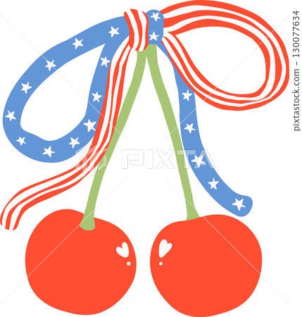 Cute Coquette Patriotic 4th of July cherries with ribbon bow Cute Coquette Patriotic 4th of July cherries with ribbon bow 130077634