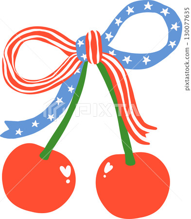 Cute Coquette 4th of July cherries with Patriotic ribbon bow 130077635