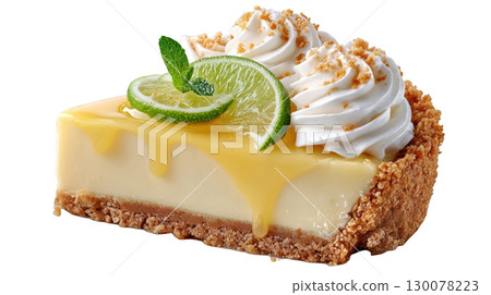 Delicious Key Lime Pie Slice with Smooth Filling, Graham Cracker Crust, and Whipped Cream Topping Delicious Key Lime Pie Slice with Smooth Filling, Graham Cracker Crust, and Whipped Cream Topping 130078223