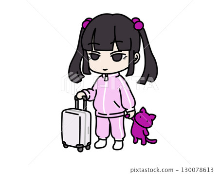 A girl with pigtails and a jersey carrying a carry-on bag A girl with pigtails and a jersey carrying a carry-on bag 130078613