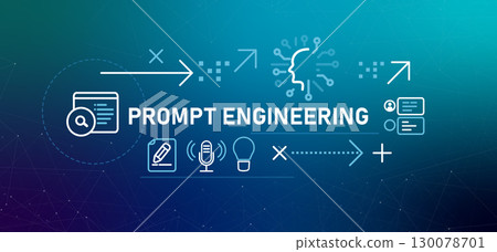 Prompt Engineering banner illustration of process communication with AI models search bar and microphone for voice input specialized skill of crafting effective inputs for artificial intelligence 130078701