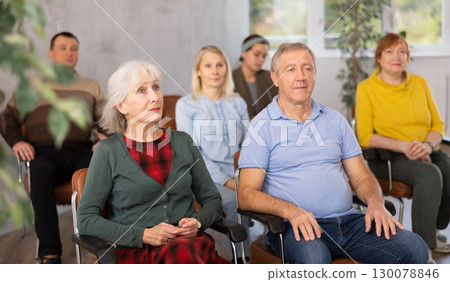 Adult students listening in classroom university 130078846