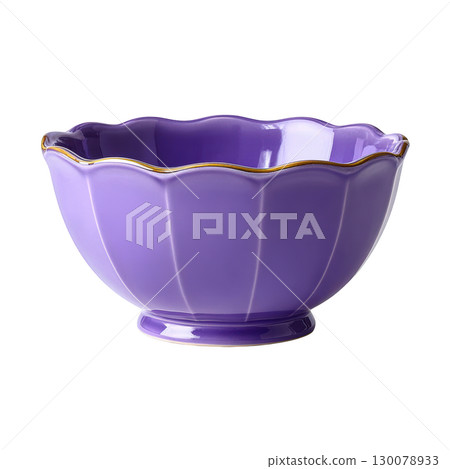 Elegant Purple Bowl with Gold Trim for Serving and Decoration in Modern Home and Stylish Dining Table Setup 130078933
