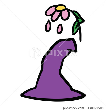 Hand drawn Halloween illustration of witch hat and withered flower for decoration, Halloween costume, cartoon character, comic, mascot, sticker, icon, patch, brooch, print, standee, trick or treat 130079508