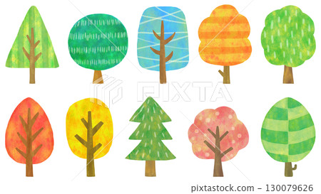 Scandinavian style tree illustration set 130079626