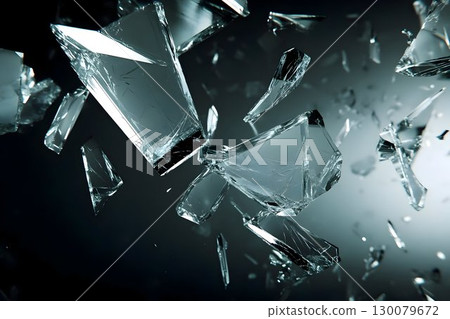 3D illustration of shattered glass pieces, mid-air 130079672