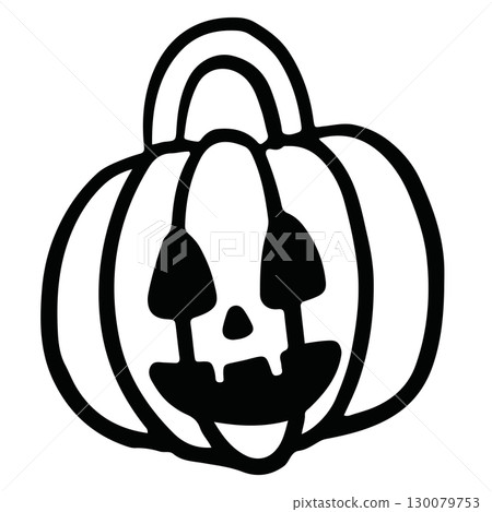 Hand drawn Halloween outline of spooky pumpkin for decoration, Halloween costume, cartoon character, comic, mascot, sticker, icon, patch, brooch, print, standee, trick or treat, kid colouring book Hand drawn Halloween outline of spooky pumpkin for decoration, Halloween costume, cartoon character, comic, mascot, sticker, icon, patch, brooch, print, standee, trick or treat, kid colouring book 130079753