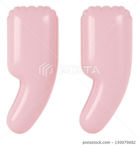 Translucent pink quotation marks with smooth glossy finish, designed in playful and modern style for creative use 130079882