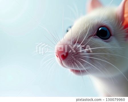 Close-up Portrait Cute Albino Rat Face Animal Pet Rodent 130079960