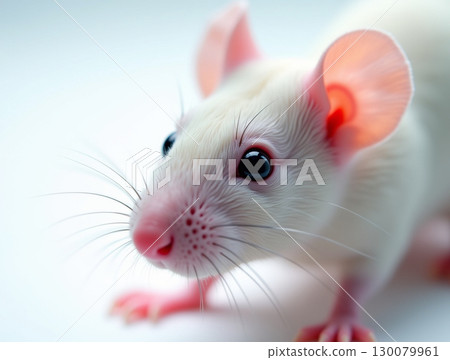 Soft Focused Closeup of a White Fancy Rat Pet Rodent 130079961