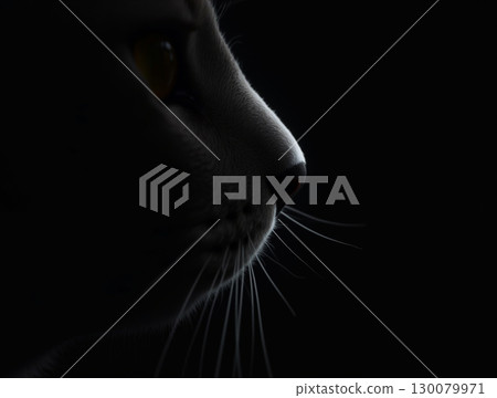 Moody Side Profile Close Up Portrait of a Domestic Cat Face 130079971