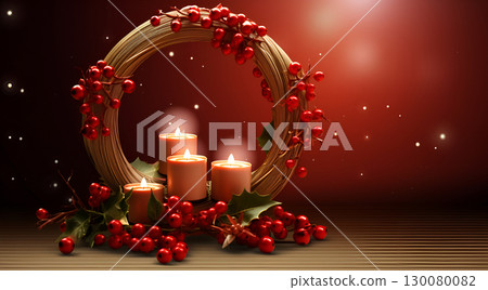 red candles on wooden background 130080082