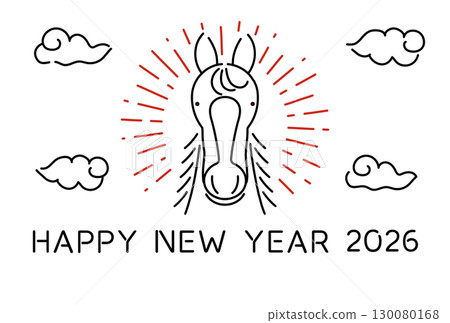 New Year's card template with minimalist horse illustration for the Year of the Horse 130080168