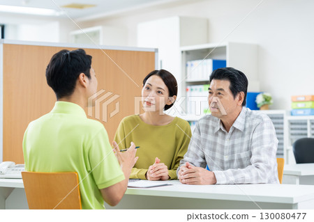 Parents and children discussing nursing care Parents and children discussing nursing care 130080477