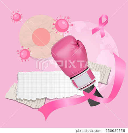 Breast cancer awareness illustrated with boxing glove and pink ribbon. Vector illustration Breast cancer awareness illustrated with boxing glove and pink ribbon. Vector illustration 130080556