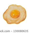 A fried egg. The oil pastel painting of morning fried egg breakfast hand drawn illustration isolated on white background. 130080635