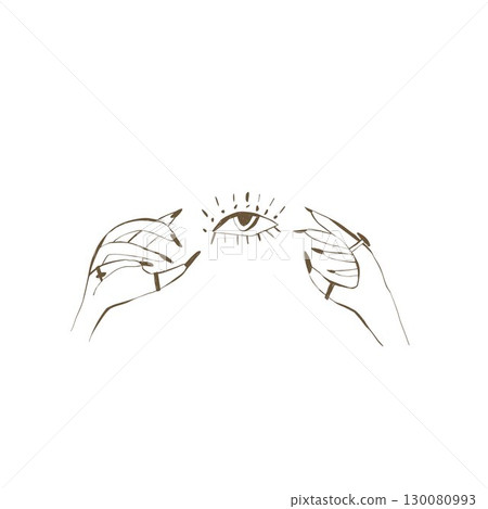 Mystical witch hands with eye between palms magical clipart illustration perfect for tarot occult projects and spiritual design 130080993