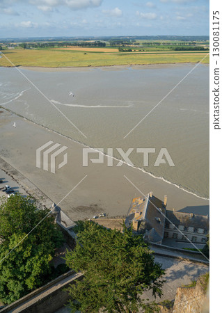 View of the tides and tidal flats from the fortress of Mont Saint-Michel 130081175