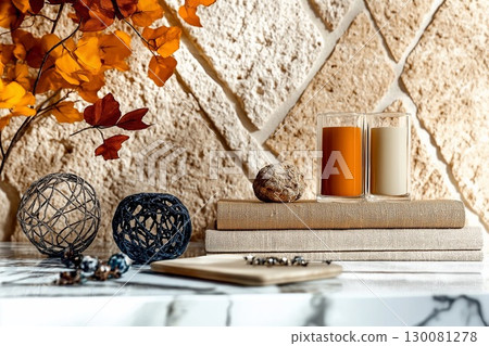 Elegant interior design mood board with textured materials and natural elements Elegant interior design mood board with textured materials and natural elements 130081278