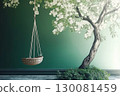 Swing designed for relaxation in nature-inspired decor with floral accents 130081459
