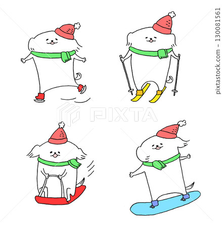 一群享受冬季運動的狗 130081561