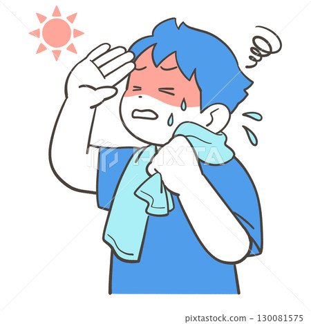 A boy wiping sweat from the heat 130081575